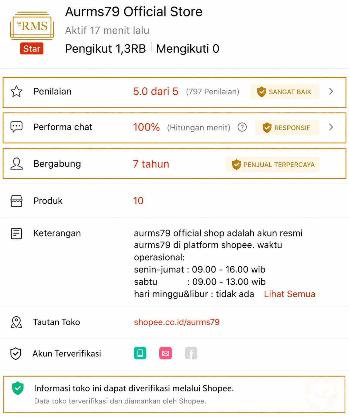 Rekam jejak transaksi toko KIMTE di Shopee