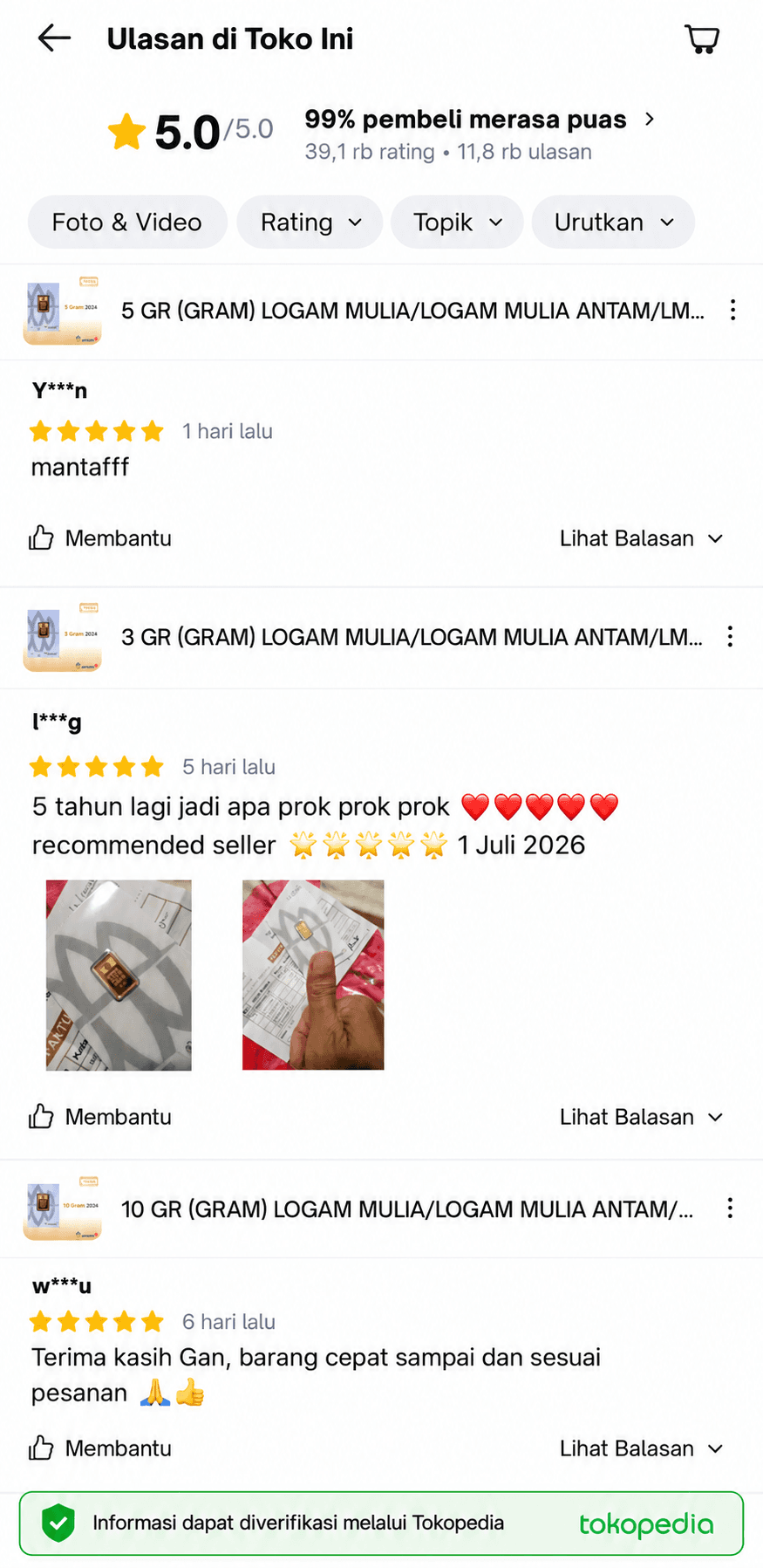 Ulasan pelanggan KIMTE di Tokopedia